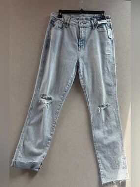 Old Navy High Rise Vintage Slim Light Wash Jeans with Ripped Knees NWT